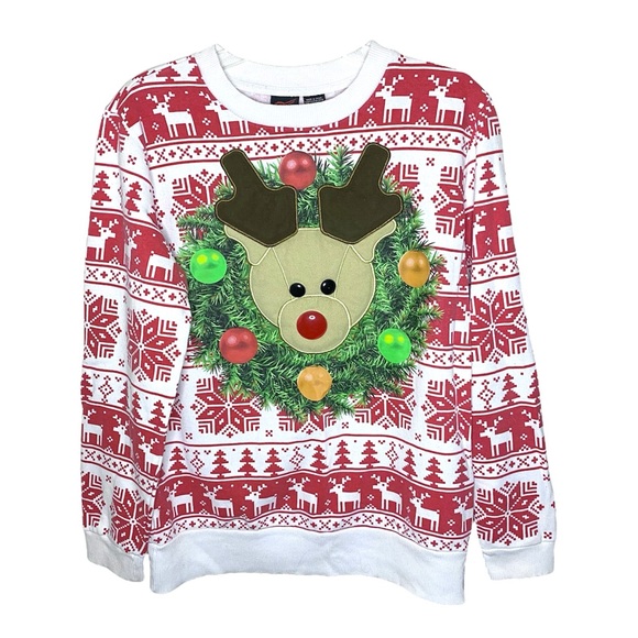 Mad Engine Rudolph Reindeer Ugly Christmas Sweater Sweatshirt Size Large - Picture 1 of 6